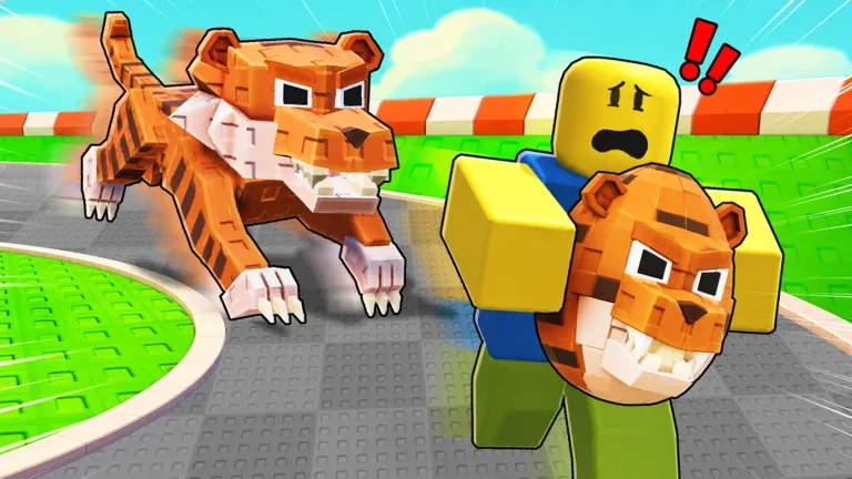 A tiger chasing a runner carrying a tiger egg on the jungle course
